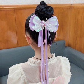 VIISEN Girls Ribbon Hair Clip, Wedding, Kids Hair Accessory, Cute, Fashionable, Hair Ornament, Gift, Birthday Photography, Party, School Entrance Ceremony, Graduation Ceremony, Purple (1 Piece)