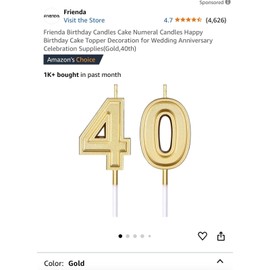 Slergut 40th Birthday Candles Gold Number 40 Happy 40,