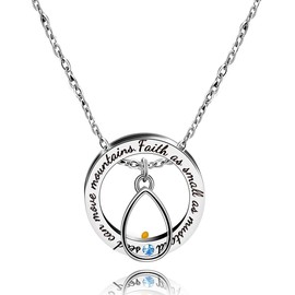 Oneress Religiöse runde Ringhalskette, graviert, Glaube, so klein wie ein Senfsamen kann Berge bewegen, Edelstahl