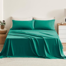 TOSMO 100% French Linen Sheets Set Twin Size, Breathable and Durable Linen Bedding for Hot Sleepers, 3pc Set (1 Flat Sheet, 1 Fitted Sheet, 1 Pillowcase) Teal