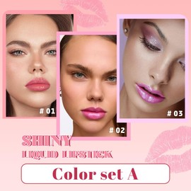AMY'S DIARY 3Pcs Glitter Liquid Lipstick Set – Rose Gold, Hot Pink, Iridescent Lilac – Shimmer Metallic Lip Gloss, Long-Lasting Waterproof Lip Color, High Shine Sparkle Makeup for Women(SetA)