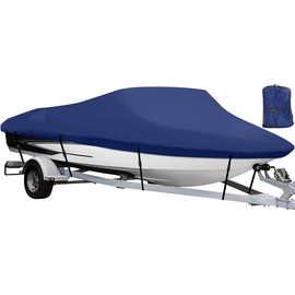 NEXCOVER Trailerable Boat Cover, Length: 16'-18.5' Beam Width: up to 94", Waterproof Heavy Duty Cover, Fits V-Hull, TRI-Hull, Runabout, Pro-Style, Bass Boat, Storage Bag & Tightening Straps Included.