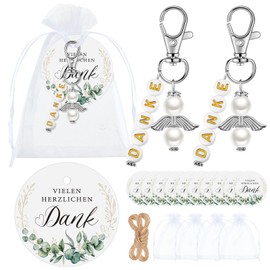 Otuuz Otuuz 30 Sets Guardian Angel Thank You Party Favours Including 30 Thank You Gift Tags with String 30 Angel Pendants 30 Organza Bags for Wedding Confirmation Communion (White, Thank You)