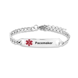 TGLS Red Medical Alert Pacemaker Bracelet for Women Men Emergency First Aid Health Alert Engraved Adjustable Stainless Steel Chain Bracelets