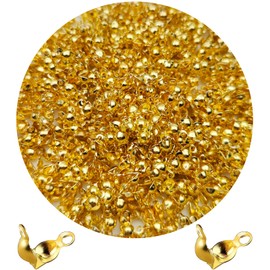 Daiyifiy 1000Pcs Beads Tips Knot Covers Clamshell Crimp Tips Beads Set Jewelry Making Beads Open Clamshell Fold-Over Bead Tips for Knots & Crimp Findings Jewelry Making DIY Craft（Gold）