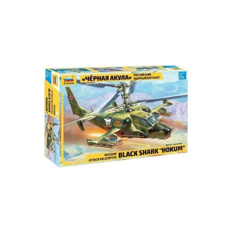 Zvezda 500787216 500787216-1:72 Russ. Attack Helicopter Hokum-Plastikbausatz-Modellbausatz-Zusammenbauen-Bausatz-für Einsteiger-detailliert, Olive