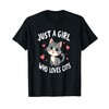 Cartoon Cat Lover Hearts Girl who Love T-Shirt