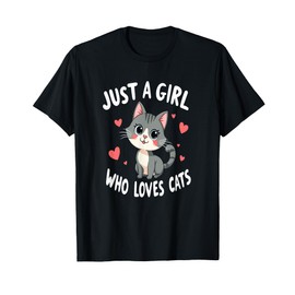 Cartoon Cat Lover Hearts Girl who Love T-Shirt