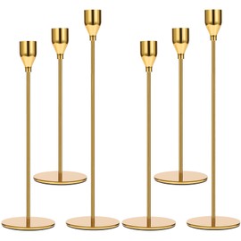 Anndason Set of 6 Gold Candlestick Holders Gold Candle Holder Taper Candle Holders Candle Holders Decorative Candlestick Holder for Home Decor, Wedding, Dinning, Party, Anniversary (Bright Gold)