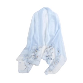Jeelow Women's Silk Wool Scarf Shawl - Lightweight Floral Embroidered Wrap for Wedding, Party, Prom Fashion Accessory (Bluebelle)
