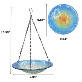 WUFEILY Hanging birdbath, Outdoor Glass birdbath, Bird Feeder with Blue-Orange Texture Pattern for Garden Patio Decoration