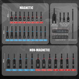 Mayouko 55PCS Magnetic Nut Driver Set, Impact Driver Bit Set, Deep Nut Driver Set,Impact Socket Adapters, Wing Nut Driver, Bit Extension, 6" Bit Holder, Screwdriver Bits