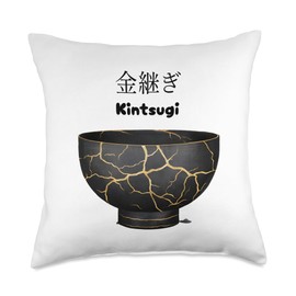 Japanese Kintsugi Bowl - Handcrafted Ceramic Art Throw Pillow