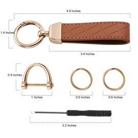 Handlive 2 Pack Leather Keychains, Car Key chains for women men, Key Fob Holder with Keyrings, Anti-Lost D-Ring (Black Gold and Brown Gold)