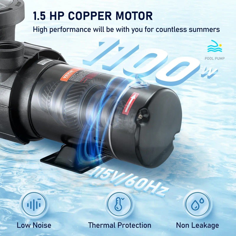 1.5HP 115V 1100W Single Speed Swimming Pool Pump Powerful Ground