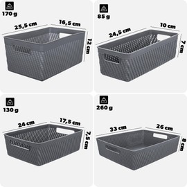 KADAX Storage Boxes, Set of 4, Plastic Storage Basket, Modern Design Storage Bin (Dark Grey)