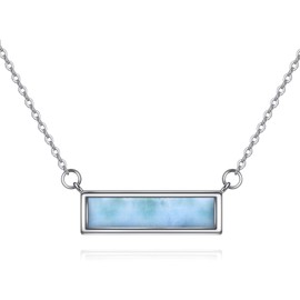 YFN Larimar Bar Choker Necklace for Women Girls Sterling Silver Necklace Birthday Gifts for Women, Sterling Silver, No Gemstone
