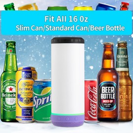 INSTOME Sublimation Can Cooler with Speaker,4 in 1 16oz Straight Music Can Cooler,Insulated Speaker Cup Can Cooler with Detachable Led Light for Summer Beach Party (purple)