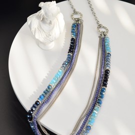 FULU AUTUMN Women's Statement Necklace Long Pearl Necklace Silver Chain Two Strand Fashion Jewellery Necklace Birthday Gift, Crystal Pearl, No Gemstone