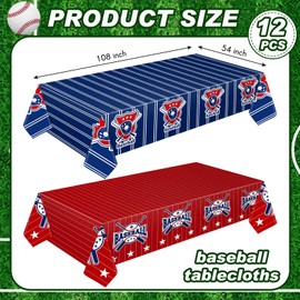 Mixweer Baseball Plastic Tablecloth Baseball Party Disposable Table Cover Baseball Party Supplies Plastic Baseball Theme Table Cover Rectangle Grass Decoration for Stadium 54 x 108 Inch (12 Pcs)