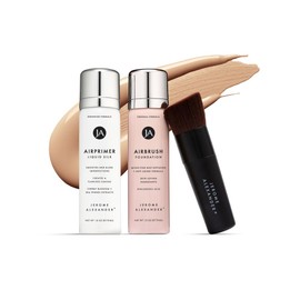 MagicMinerals AirBrush Foundation Set by Jerome Alexander – 3pc Set Includes Primer, Foundation and Kabuki Brush - Spray Makeup with Anti-aging Ingredients for Smooth Radiant Skin (Light)