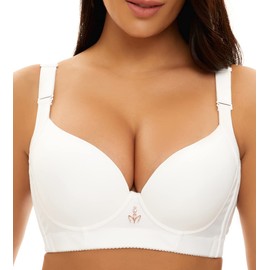 SEA BBOT Seamless Push Up Bra for Women Underwire U Back Soft Comfort Add Cups Bra White 44B