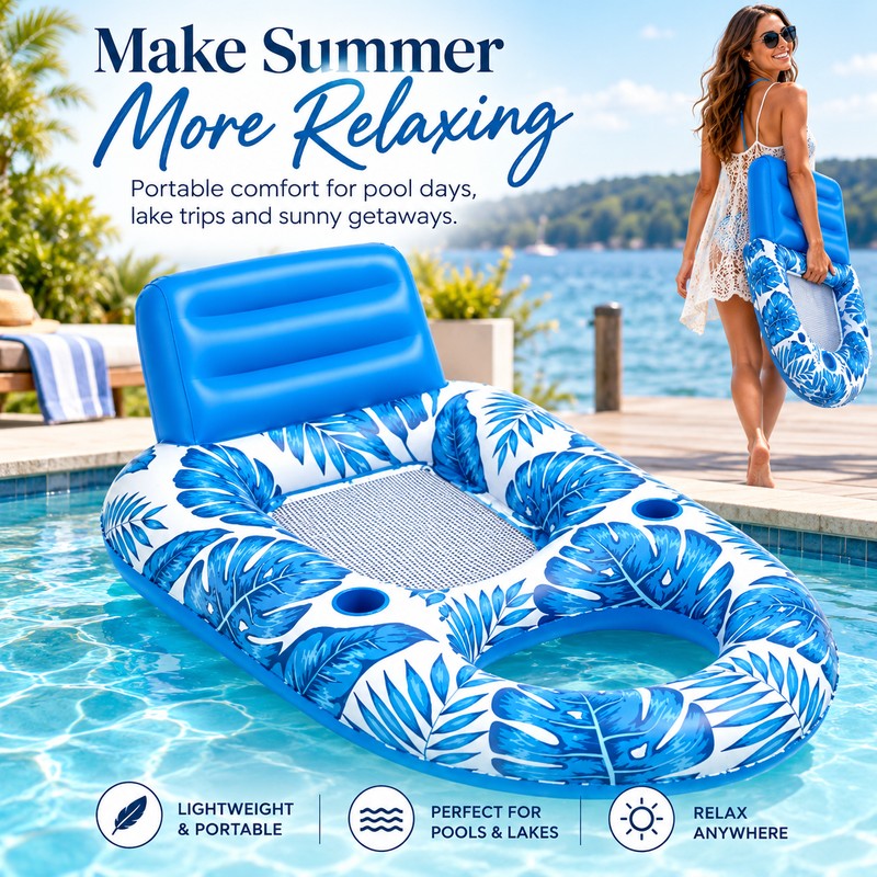 Inflatable Pool Lounger for Adults – Cooling Mesh Floating Chair