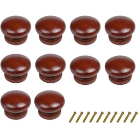 Metany 10PCS Round Wood Drawer Knob Red Brown Color,Dresser Furniture Drawers 33mm Dia, Cabinet Pulls Handles with Screws Hardware for Drawer Wardrobe Dresser