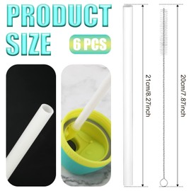 6PCS Replacement Straws for Owala Water Bottle 24 oz 32 oz, Reusable Plastic Straws with Cleaning Brush for Cup 24oz 32oz Travel Tumbler Accessories Parts for Sports Bottle(White)