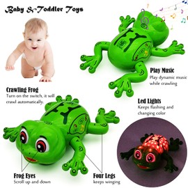 Escomdp Electric Frog Toy Electronic Animal Vehicle Car Crawling, Movable Eyes & Legs, Play Music, Luminous Lights, Baby Toddler Kids Birthday Gifts