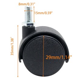 SWZHAI 1 Inch Plastic Casters Set of 4, M8 Threaded Stem Caster Wheels, Black Nylon Swivel Caster Wheels Replacement for Furniture, Office Chair, Table, Cabinet, Shelf