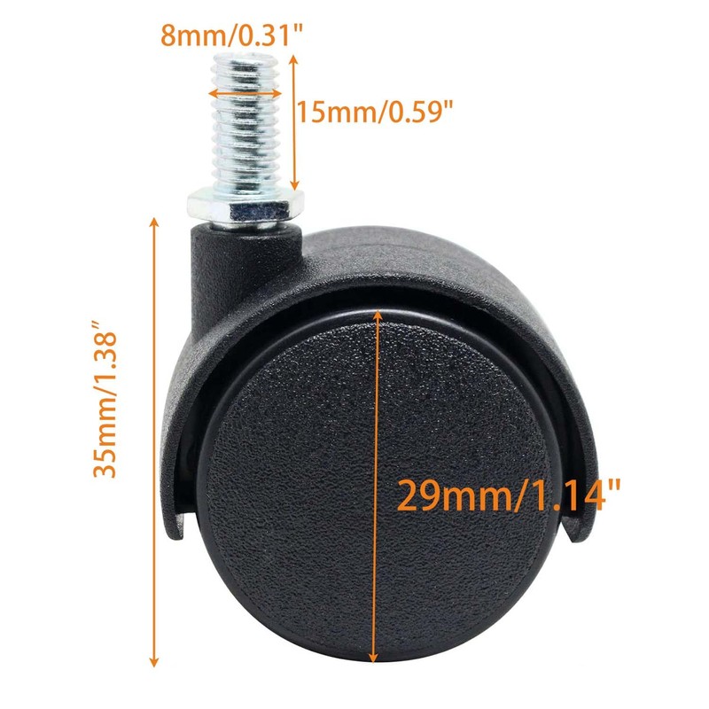 SWZHAI 1 Inch Plastic Casters Set of 4, M8 Threaded