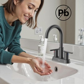 Hurran 4 Inch Bathroom Faucet for Sink 3 Hole, Matte Black Bathroom Faucet with Pop-up Drain and 2 Supply Hoses,Stainless Steel Lead-Free 2-Handle Centerset Faucet for Sink Vanity RV