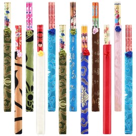 Hotop 20 Pairs Chinese Bamboo Chopsticks Reusable with Elegant Silk Brocade Pouch Multicolored Nonslip Chopstick Gift Set for Asian Dishes Sushi Rice Noodles Chinese