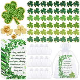 Kigeli 72/108/144 Pcs Shamrock Pins Party Accessories Gift Clover Lapel Pins Bulk Irish Brooches with Blessing Cards and Gift Bags for Party gifts(144 Pcs)