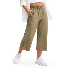 Libin Women's Capri Pants Summer Lightweight Wide Leg Pants Quick Dry Business Casual Outfits Loose Lounge Work Travel Beach with Pockets, Khaki 3XL