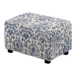Cugasmaru Ottoman Cover Rectangular Blue Floral Slipcovers for Ottomans Soft Fabric Footstool Cover Flower Themd Large Ottoman Slipcover Accessories Removable Furniture Protector Easy to Installed