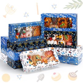 TecUnite 12 Pcs Hanukkah Cookies Boxes 12 x 5.5 x 2.5 Inch with PVC Window Hanukkah Bakery Box for Gift Giving Hanukkah Pastry Boxes Treat Boxes for Hanukkah Party Gift Packaging