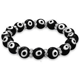 Colorful Turkish Glass Bead Good Luck Protection Evil Eye Stretch Bracelet Rondelle Crystal Spacer Stackable Protection More Colors for Women Teens - Black