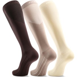 FITRELL 3 Pairs Compression Socks for Women and Men 20-30mmHg- Muscle Support Socks for Travel, Running, Nurse, Knee High Socks, Tan+Almond+Khaki L/XL