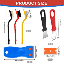 Cleaning Scraper Tool Non Scratch, 1Pcs Plastic Scraper with 20 Plastic Blades, 2Pcs Oven Scraper Tool and 3Pcs Brass Nylon Brush for Removing Label Wall Paper and Stove Pan Kitchen Cleaning