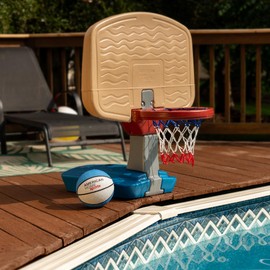 Simplay3 Pooltime Basketball Hoop Game Set for Swimming Pools, includes Ball, Pump and Net- Tan, Ages 8+, Made in The USA
