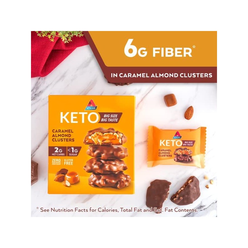 Atkins Caramel Almond Clusters, Gluten Free, High in Fiber, 1g