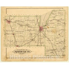 Historic Pictoric Map : Fond du Lac County, Wisconsin 1900?, Outline map of Fond du Lac Co., Wisconsin, Antique Vintage Reproduction : 44in x 36in