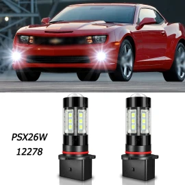 CHUSYYRAY FIT 2010 2011-2013 Chevy Camaro 2x 12278 PSX26W LED Fog Light Bulbs 6000K WHITE