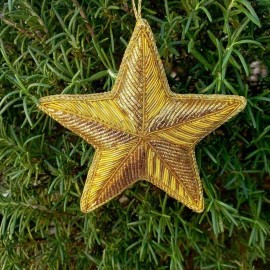 Unbranded 4" Glittery Gold Star Christmas Tree Ornament Hand Embroidered Texas Star Texmas