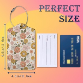 Luggage Tags for suitcases,2 Pack Retro Groovy Boho Flower Luggage Tag,Leather Stainless Steel Loop Label Tag for Women Men Girls Travel Bag Suitcase