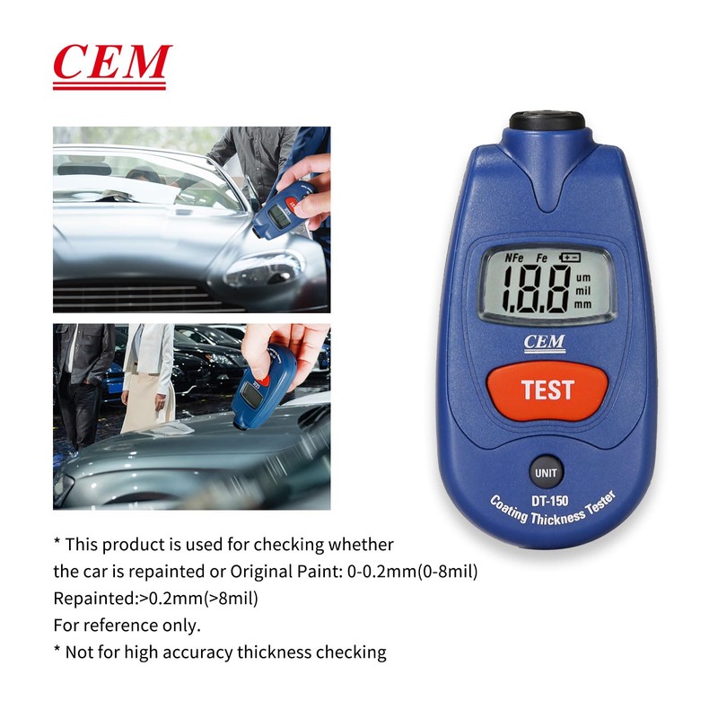 CEM Paint Thickness Gauge,Car Boat Coating Tester with Calibration Plates&Battery,Fe/NFe