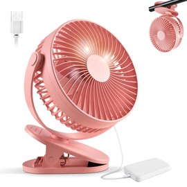 PORFRITOR Clip on Fan Rechargeable, 8-Inch Battery Operated Desk Fan, USB Fan, 5Speeds, Strong Airflow, Sturdy Clamp for Golf Cart Office Desk Outdoor Travel Camping Tent Gym Treadmill,Pink
