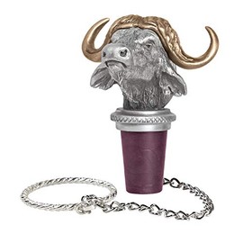 Cape Buffalo Bottle Stopper with Brass Horns | Bottle Topper for Wine, Liquor | Expertly Crafted Pewter Reusable Wine Cork